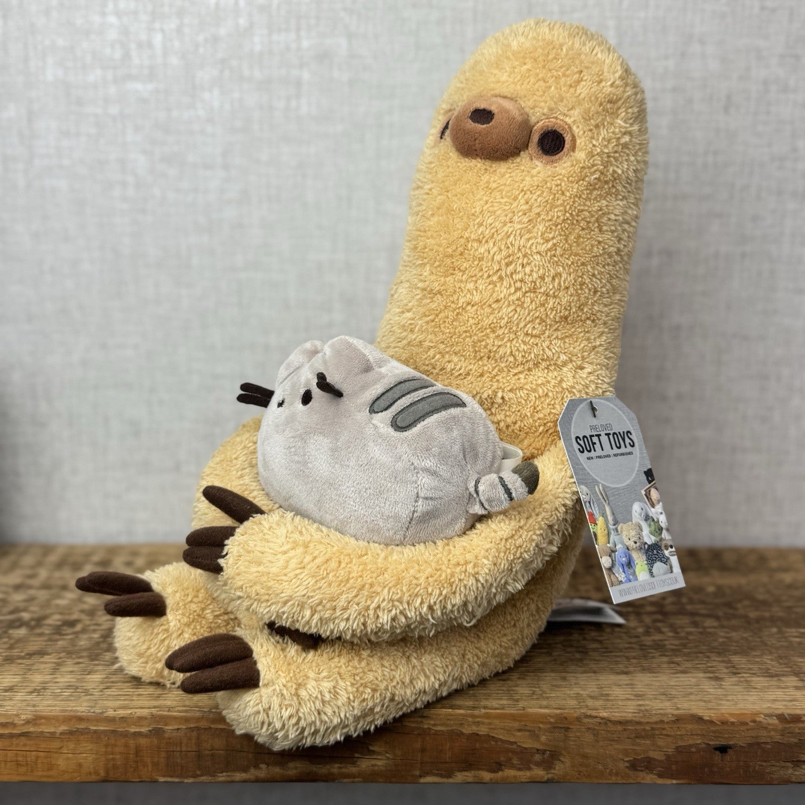 Gund Pusheen Cat - Pusheen With Sloth - Large Sloth Gund Plush Retired 16"