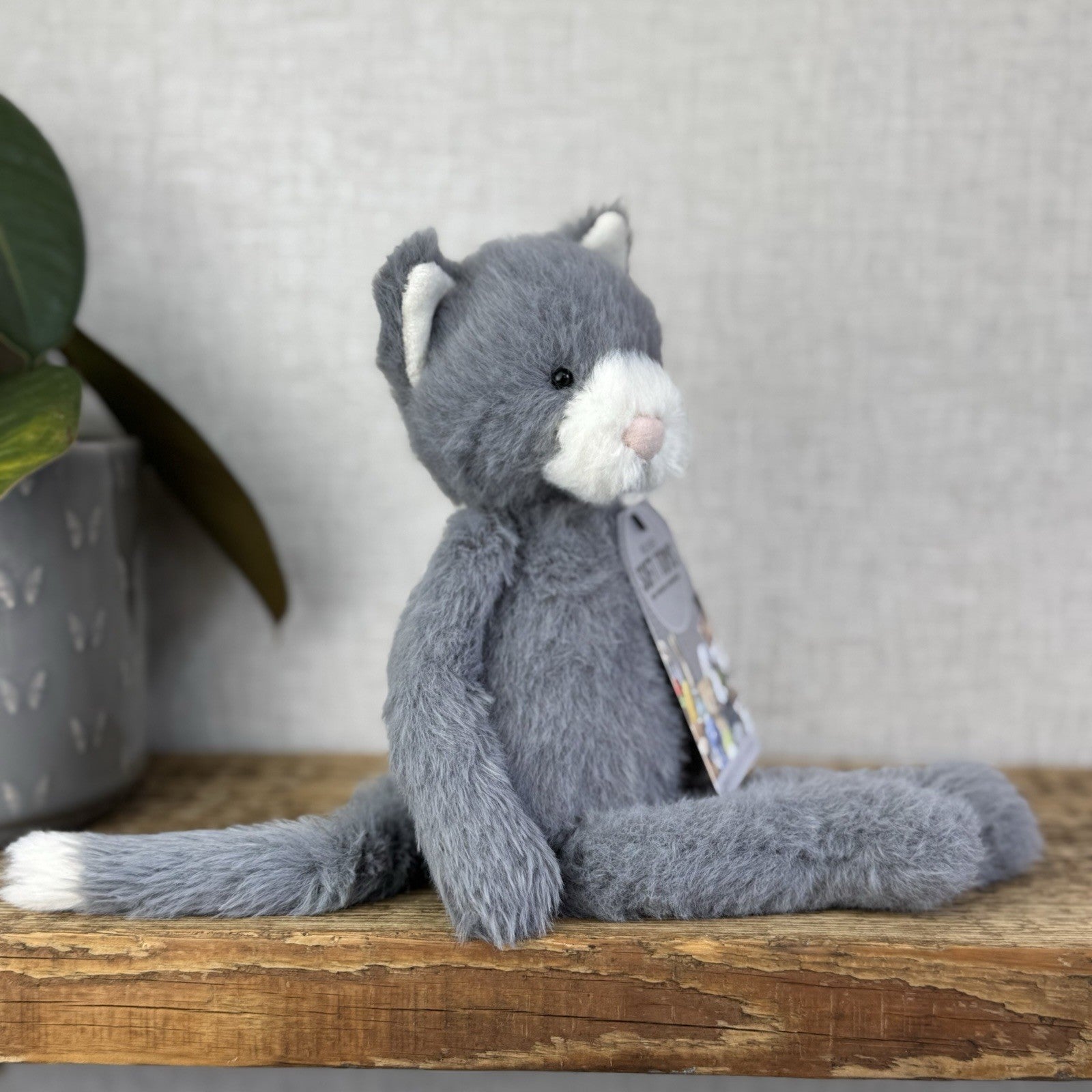Jellycat Sweetie Kitten - Small Fluffy Light Grey Beanie Kitten White Face Rare
