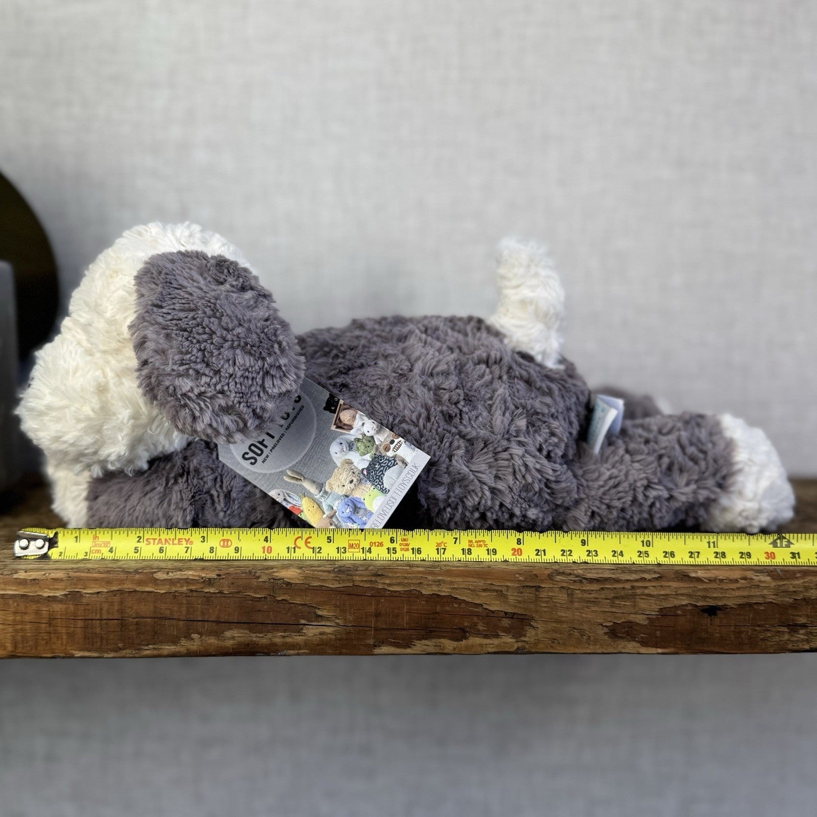Jellycat Tumblie Sheepdog Grey & White Laying Puppy Dog Soft Toy Plush 14” (#3)