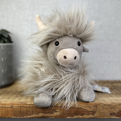 Jellycat Gamboldown Cow Grey/beige Fluffy Beanie Cow Small Retired 8”