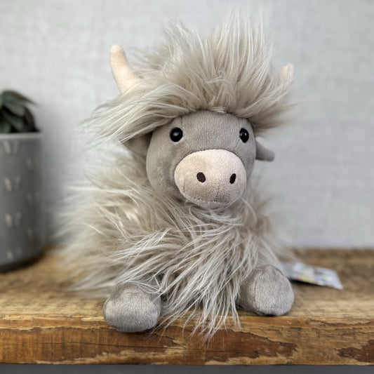 Jellycat Gamboldown Cow Grey/beige Fluffy Beanie Cow Small Retired 8”