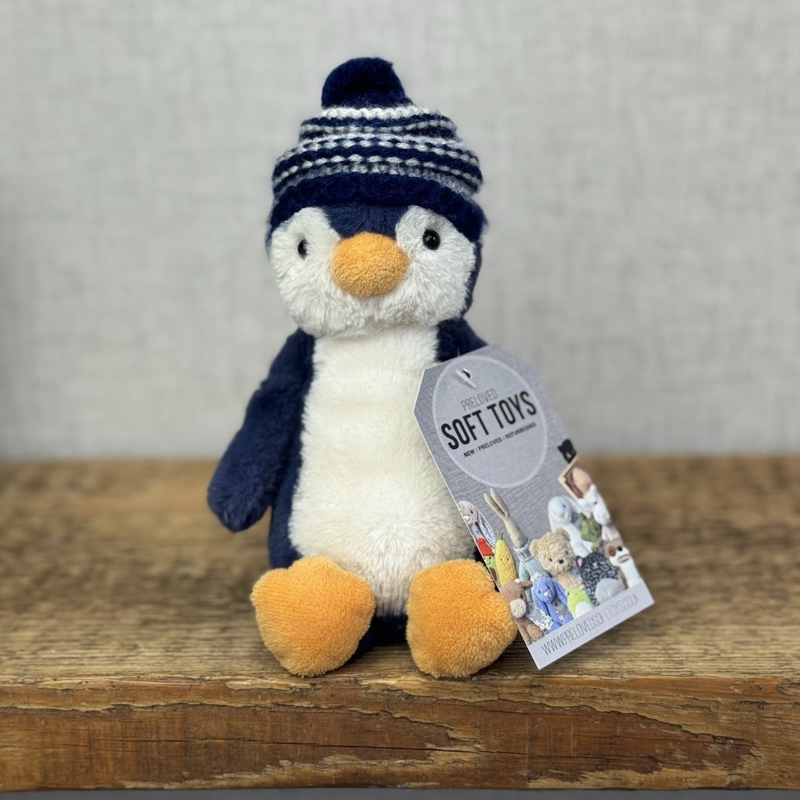Jellycat Small Bashful Navy Bobble Hat Penguin - Blue Penguin Stripe Hat 8”