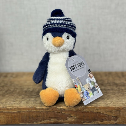 Jellycat Small Bashful Navy Bobble Hat Penguin - Blue Penguin Stripe Hat 8”