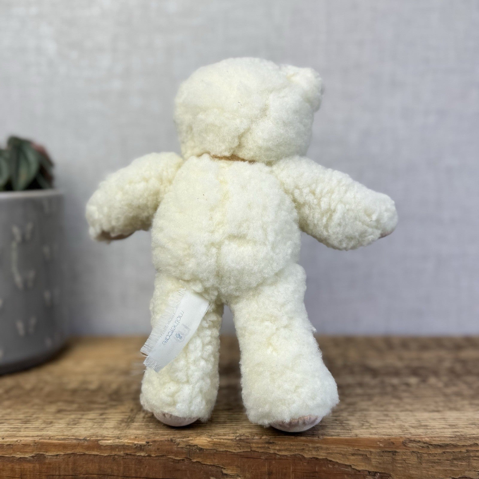 Vintage Mothercare Bear 1990 - Fleecy Off White Bear Gold Bow Suede Paws 8”