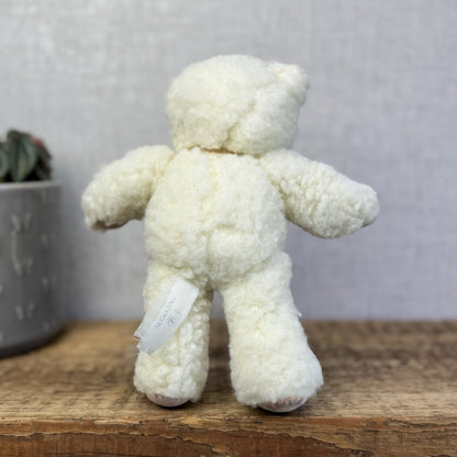 Vintage Mothercare Bear 1990 - Fleecy Off White Bear Gold Bow Suede Paws 8”