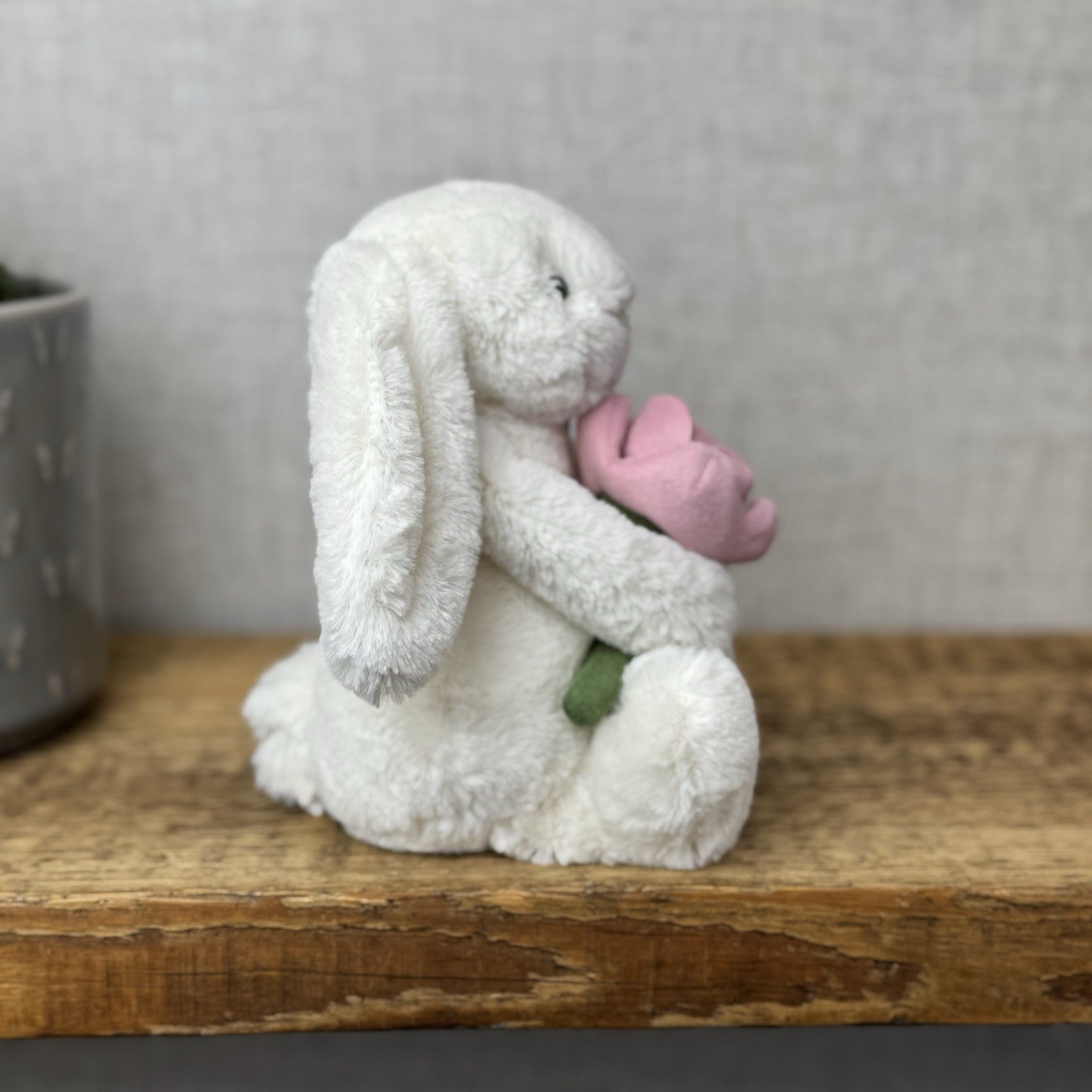 Jellycat Small Bashful Bunny Peony - Small Bunny With Pink Flower NWOT 8"