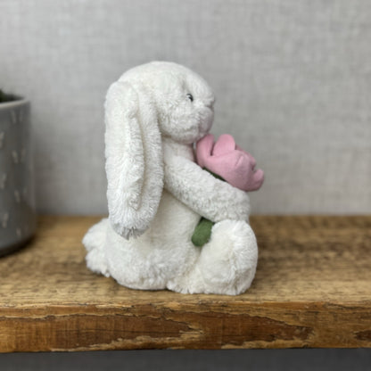 Jellycat Small Bashful Bunny Peony - Small Bunny With Pink Flower NWOT 8"