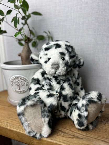 Charlie Bear Akhuti - Leopard Print Jointed Bear - Artist Bear - White & Grey 