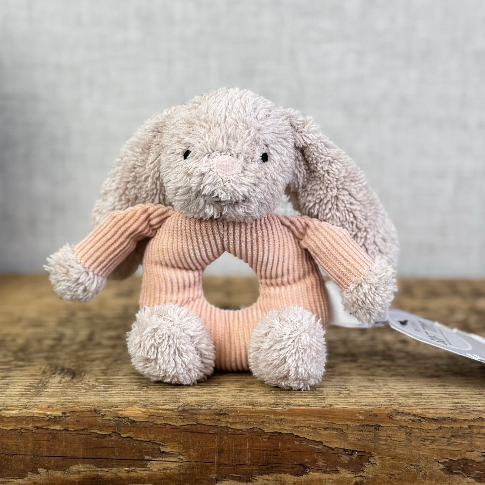 Jellycat Baby Jumble Bunny Grabber - Rattle Ring Pink Bunny Soft Toy Sensory