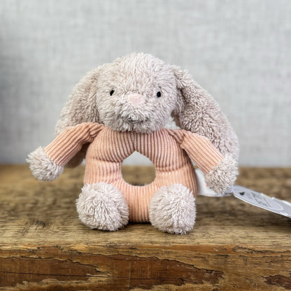 Jellycat Baby Jumble Bunny Grabber - Rattle Ring Pink Bunny Soft Toy Sensory