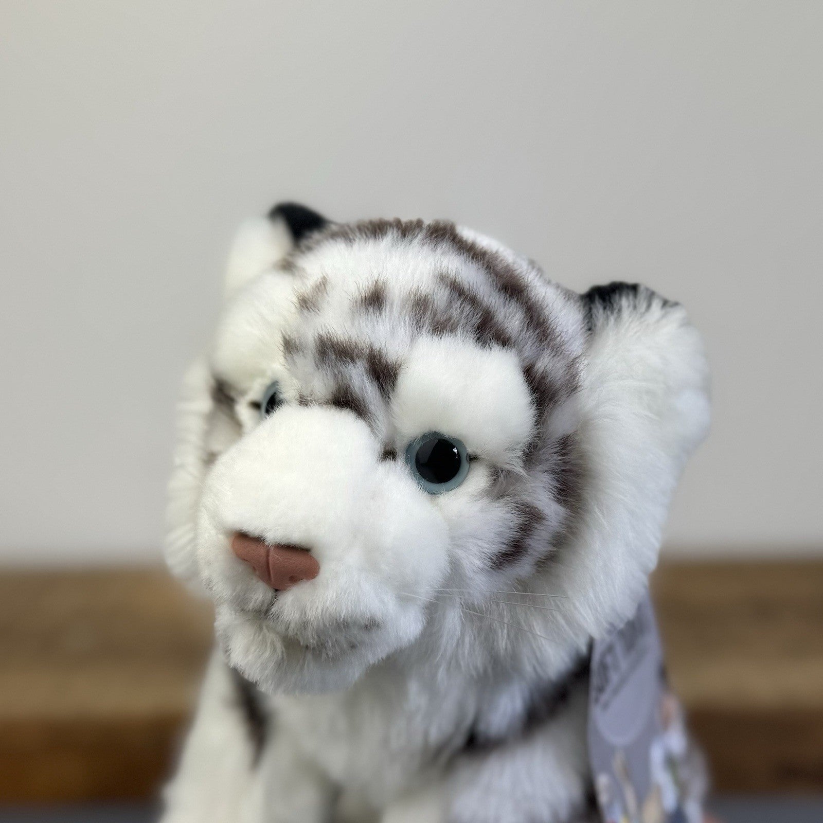 Living Nature White Tiger Soft Toy - Small White/Grey Wild Cat Beanie Plush