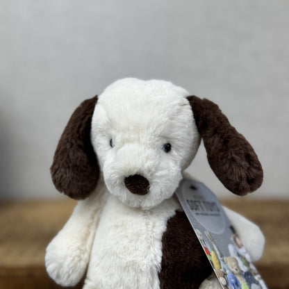 Jellycat Small Puffles Dog -Super Soft White & Brown Retired Puppy Beanie 8”