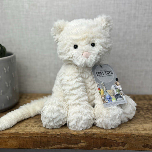Jellycat Medium Fuddlewuddle Kitty - White Textured Sitting Cat Beanie Plush 8”