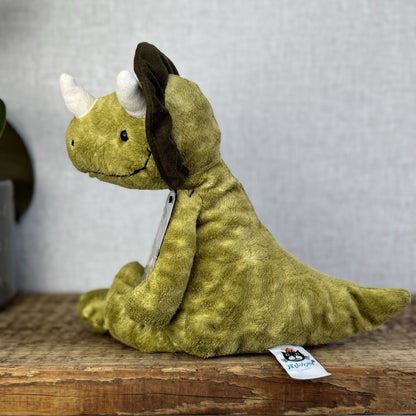 Jellycat Trevor Triceratops - Mottled Mix Green Dinosaur Beanie Plush Toy 12"