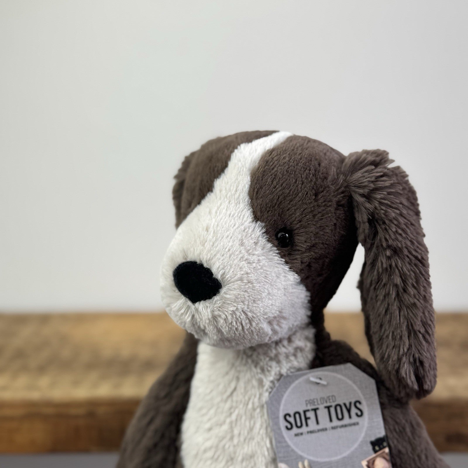 Jellycat Medium Fudge Puppy - Brown/Cream Soft Toy Dog Spaniel Beanie Pup 12" 