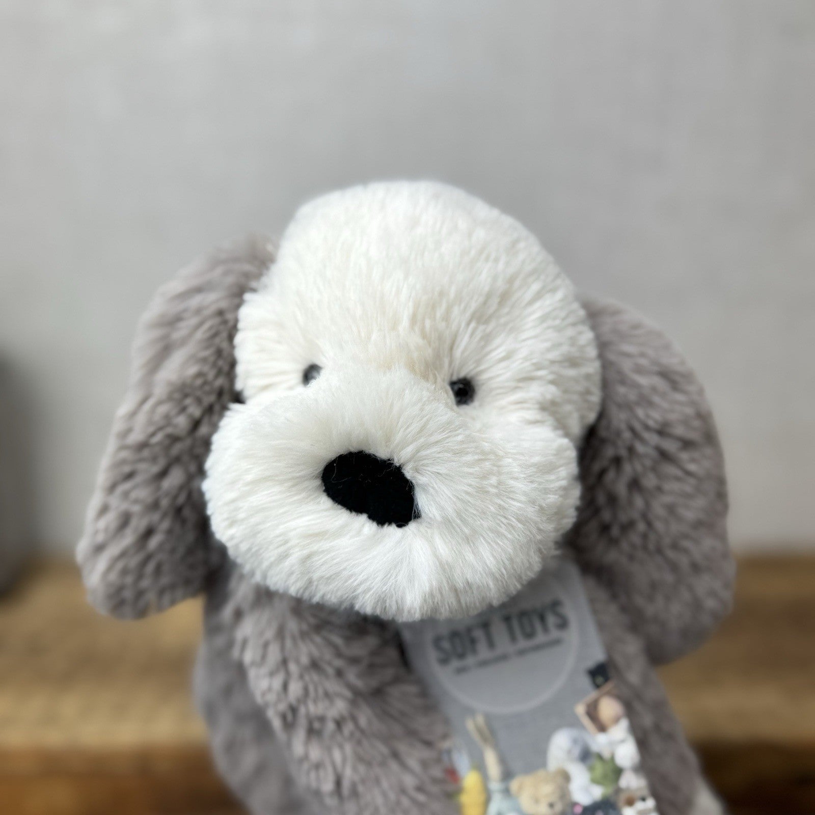 Jellycat Smudge Puppy - Medium Grey & White Puppy Floppy Plush Toy Medium 14"