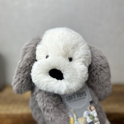 Jellycat Smudge Puppy - Medium Grey & White Puppy Floppy Plush Toy Medium 14"