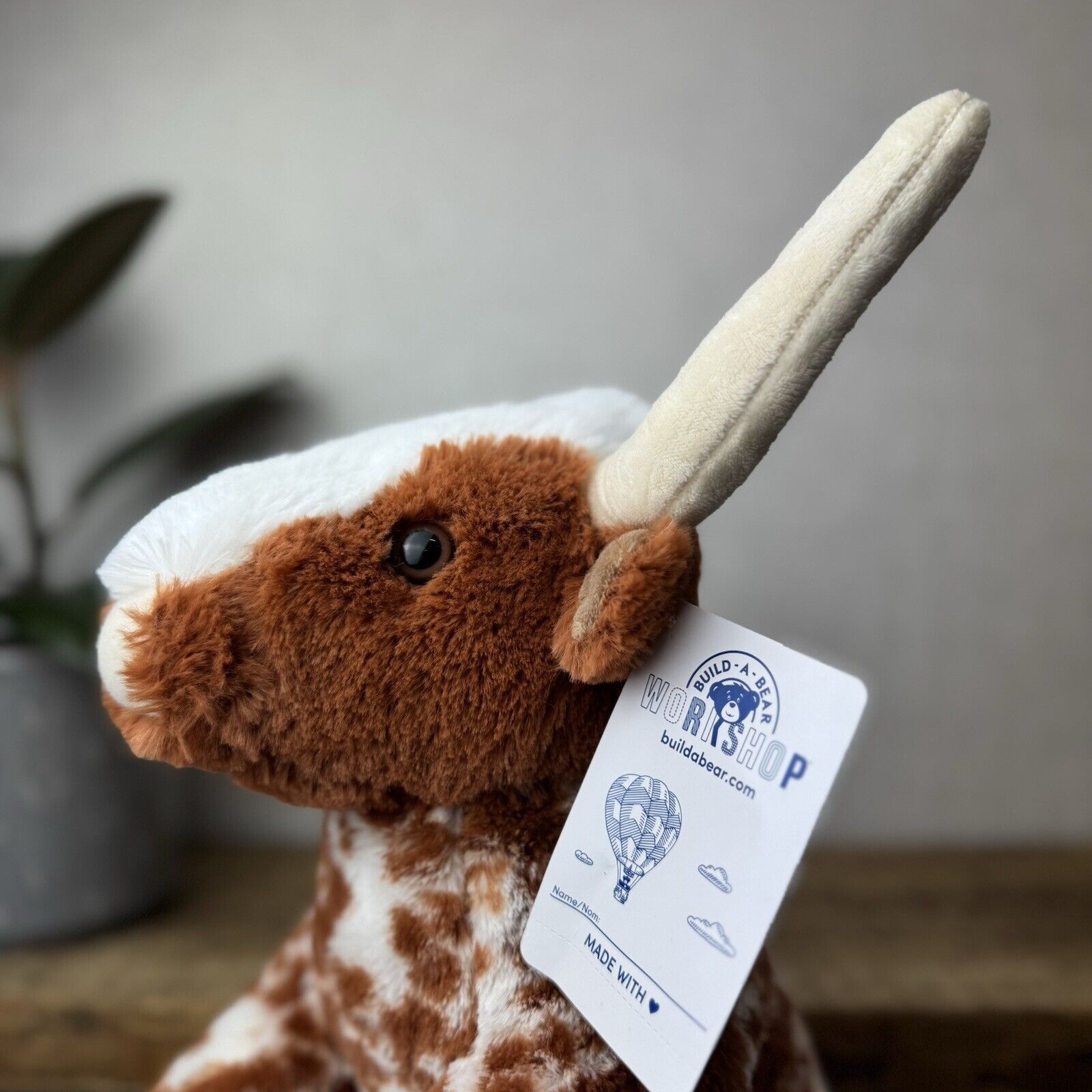 Build-a-Bear Highland Cow - Long Horn Cow Tan/Spot Plush Medium New 12"