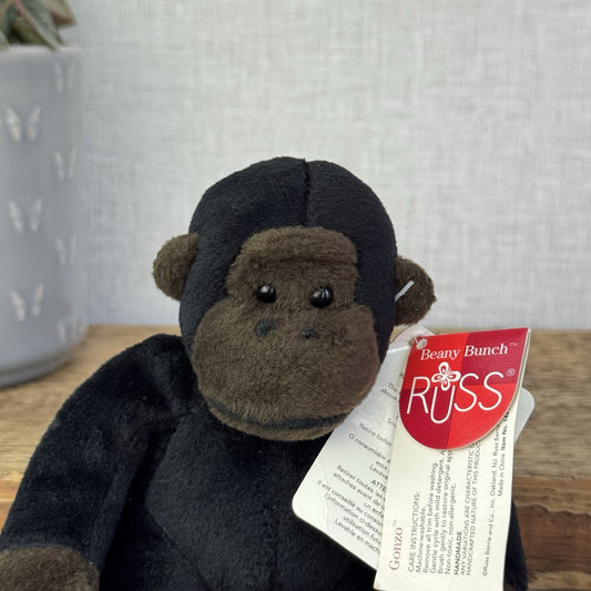 Russ Beanie Bunch Gorilla - Small Gorilla Beanbag Soft Toy Plush With Tags 6”