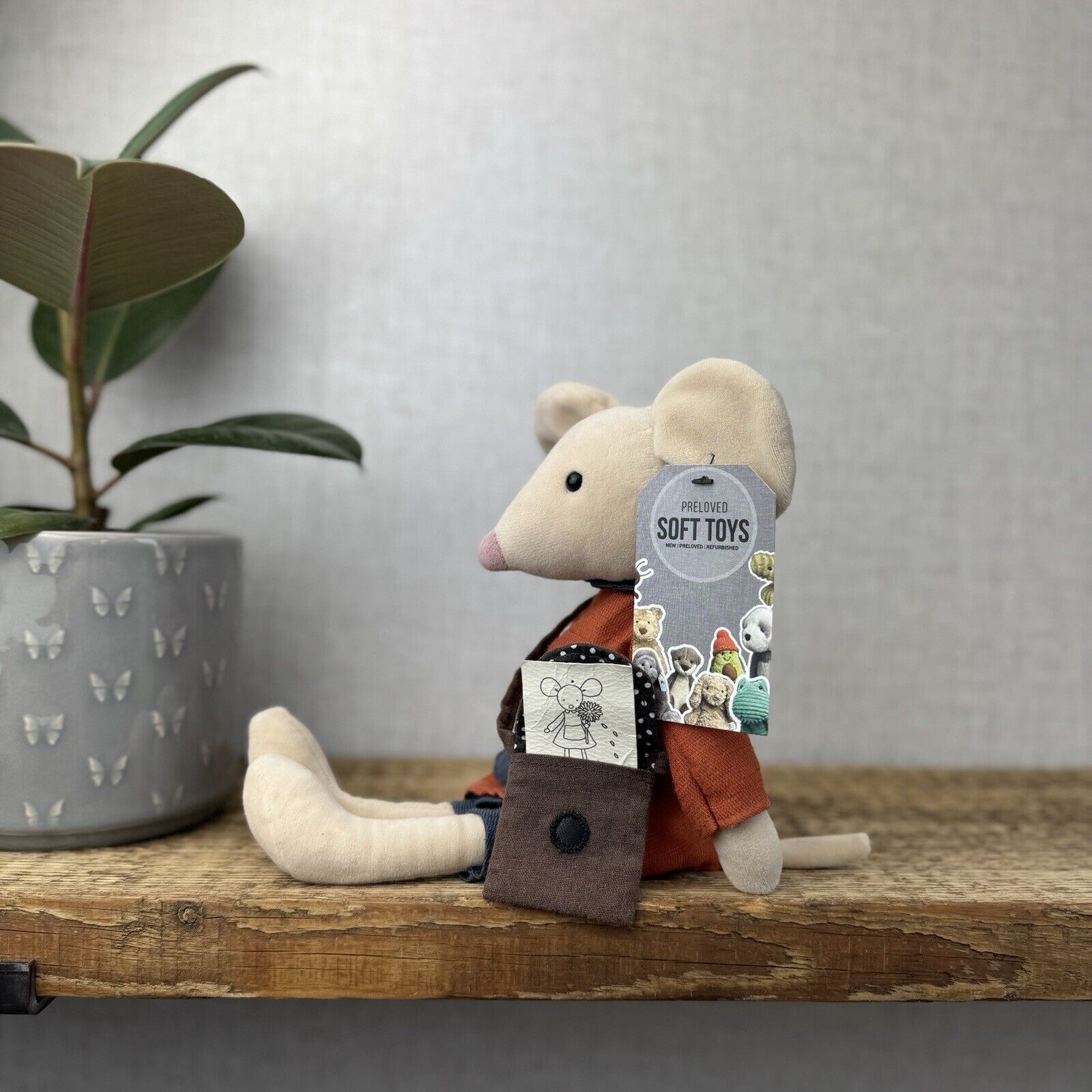 Jellycat Pedlar Mouse - Jellycat Mouse With Clothes & Bag Retired Rare 12"