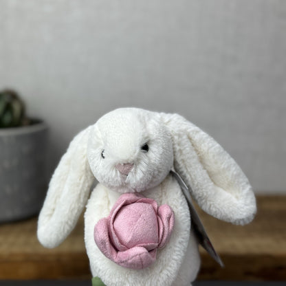 Jellycat Small Bashful Bunny Peony - Small Bunny With Pink Flower NWOT 8"