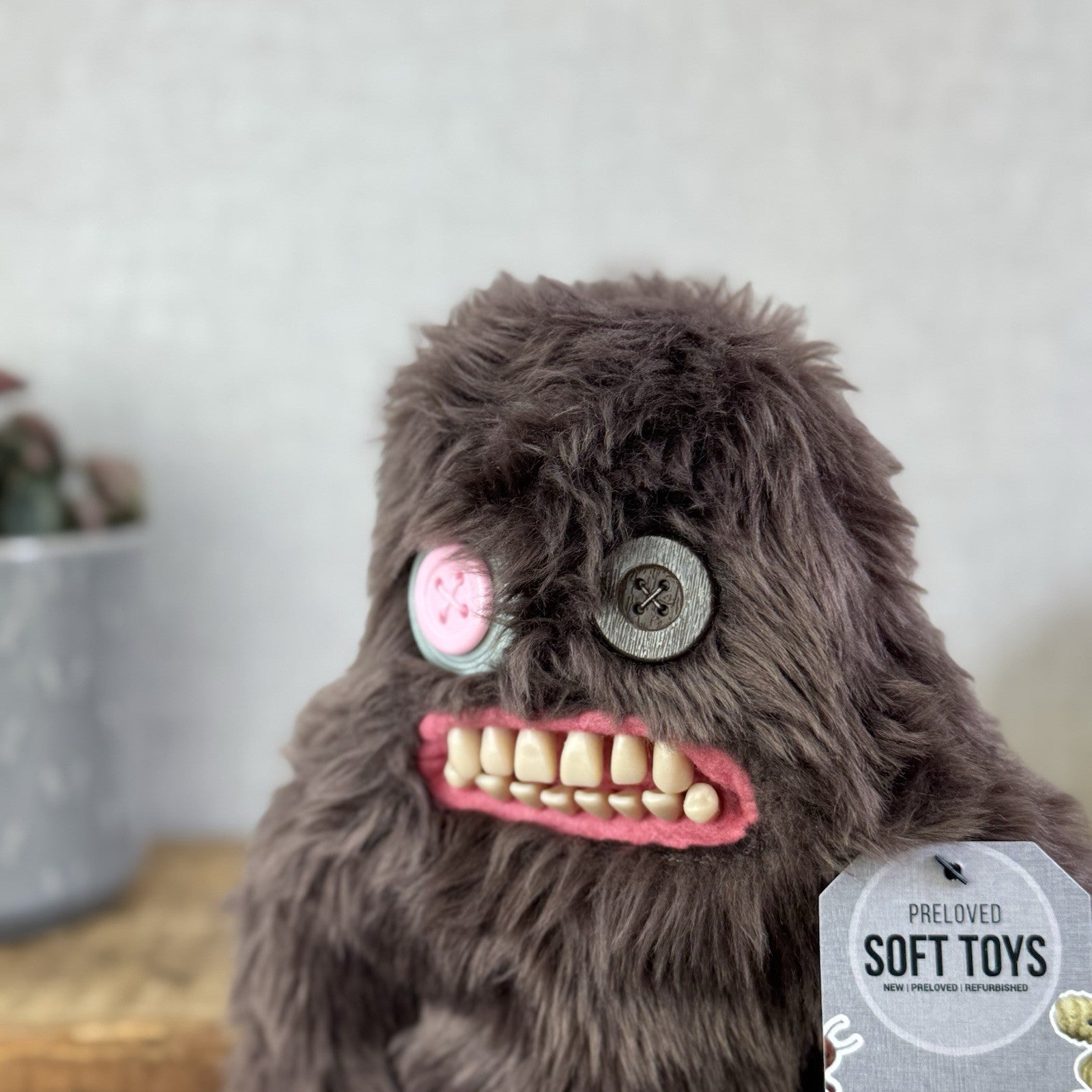 Fuggler Funny Ugly Monster Sashquoosh Rare Retired Button Eyes Brown Fluffy 