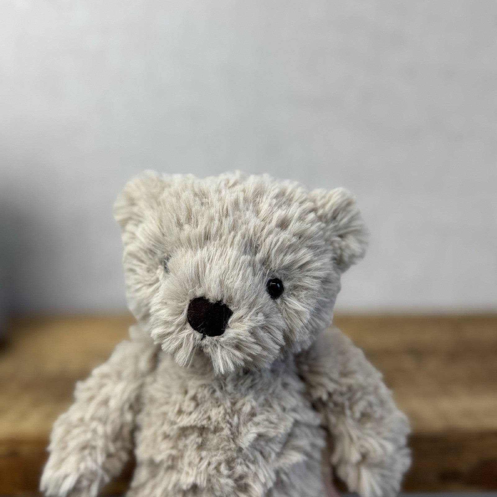 Jellycat Small Fletcher Bear - Retired Small Textured Light Grey Bear Beanie 7"