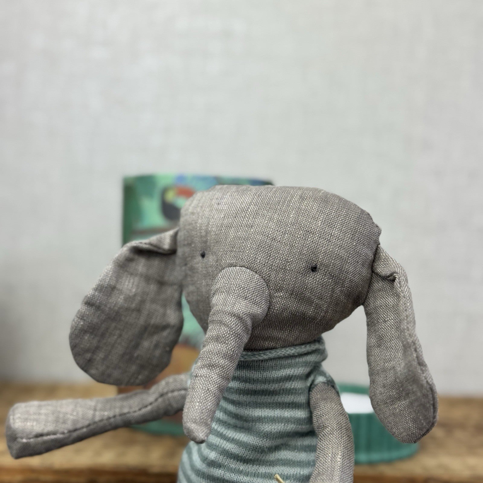Maileg Jungle Friends Elephant Friend In Box - Retired Linene Elephant In Tube