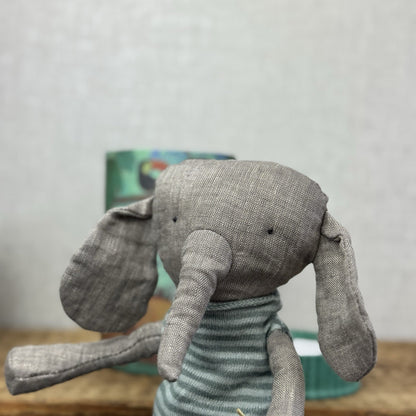 Maileg Jungle Friends Elephant Friend In Box - Retired Linene Elephant In Tube
