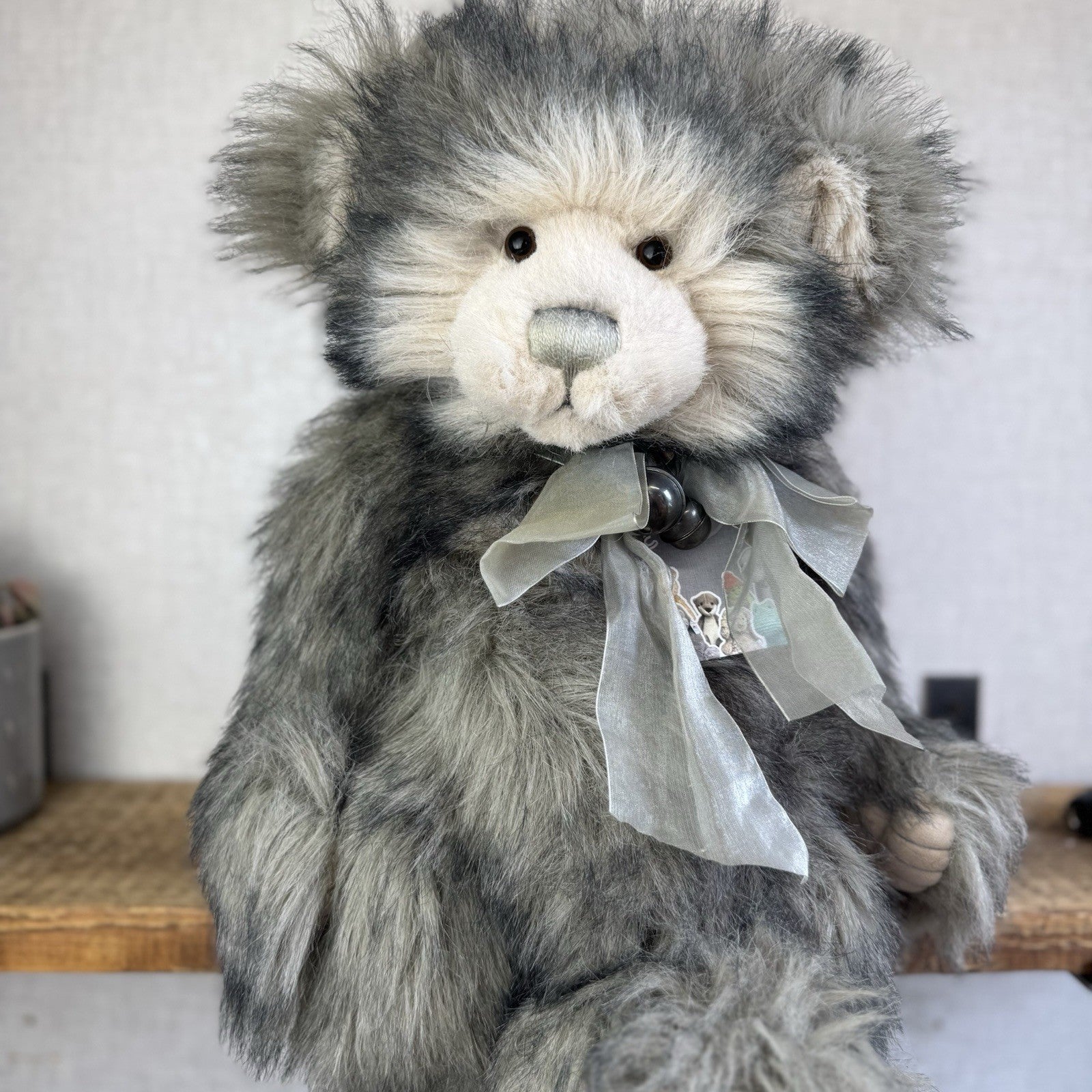 Charlie Bear Dorothy - Large Grey Heavy Charlie Bear Big Fluffy Bells Bow 21”