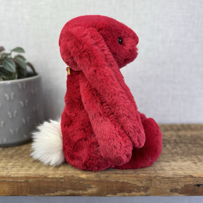 Jellycat Original Bashful Luxe Bunny Scarlett - Red Fluffy Bunny White Tail NWT