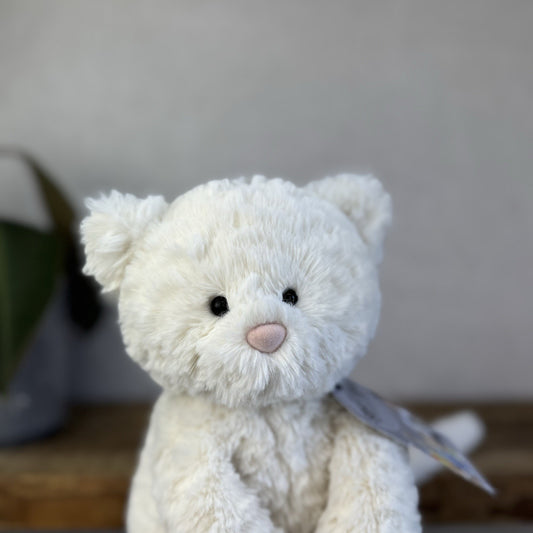 Jellycat Medium Fuddlewuddle Kitty - White Textured Sitting Cat Beanie Plush 8”