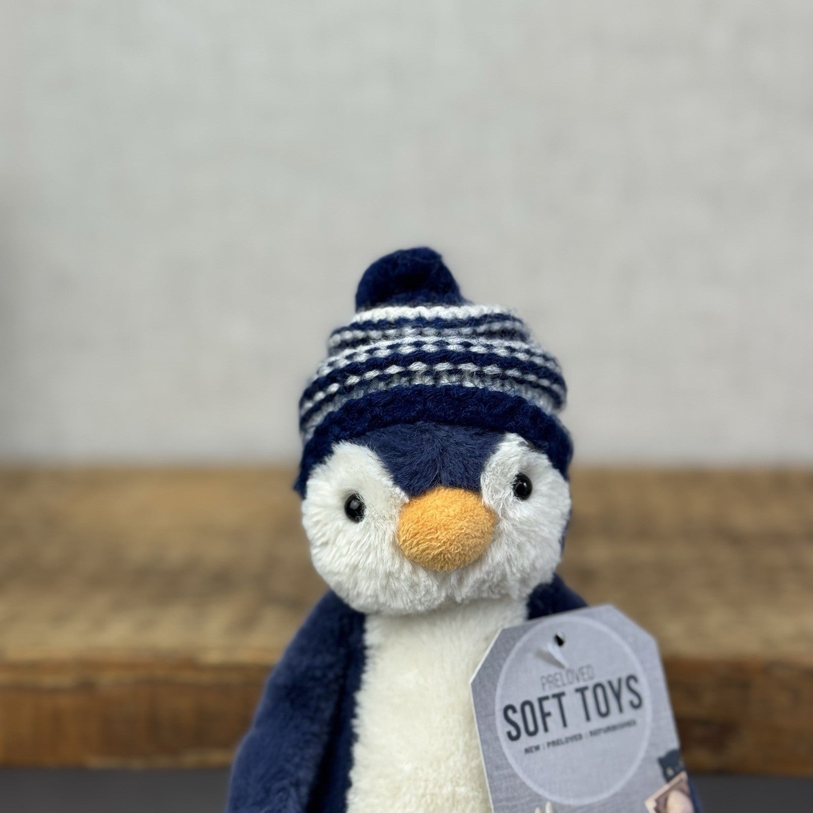 Jellycat Small Bashful Navy Bobble Hat Penguin - Blue Penguin Stripe Hat 8”