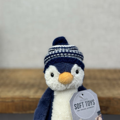 Jellycat Small Bashful Navy Bobble Hat Penguin - Blue Penguin Stripe Hat 8”