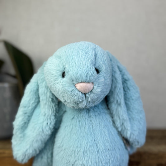 Jellycat Medium Bashful Aqua Bunny - Aqua Bunny Rabbit Bright Blue Medium 12”