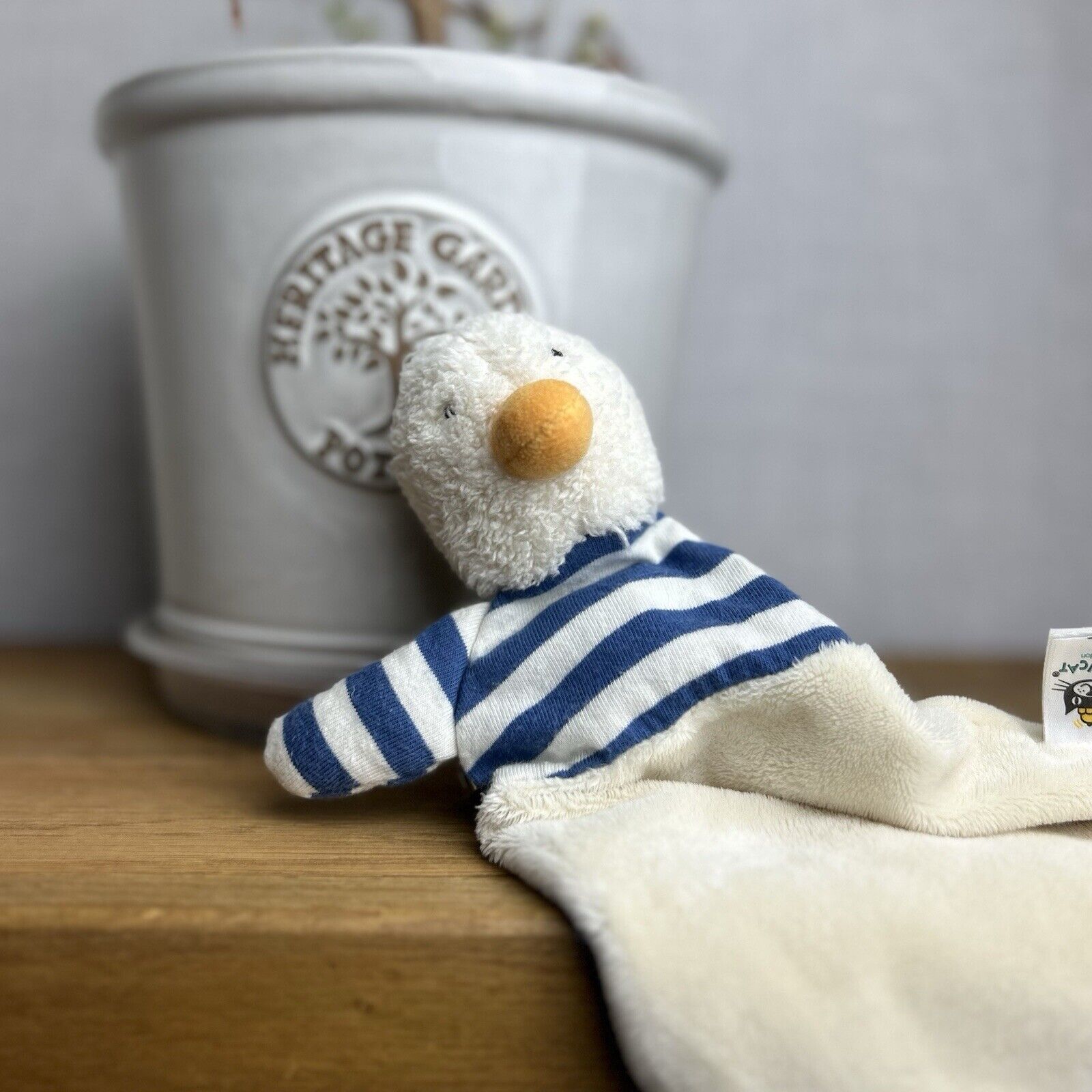 Jellycat Bredita Duck Soother - Duck Soother Cream Navy Striped - Comforter