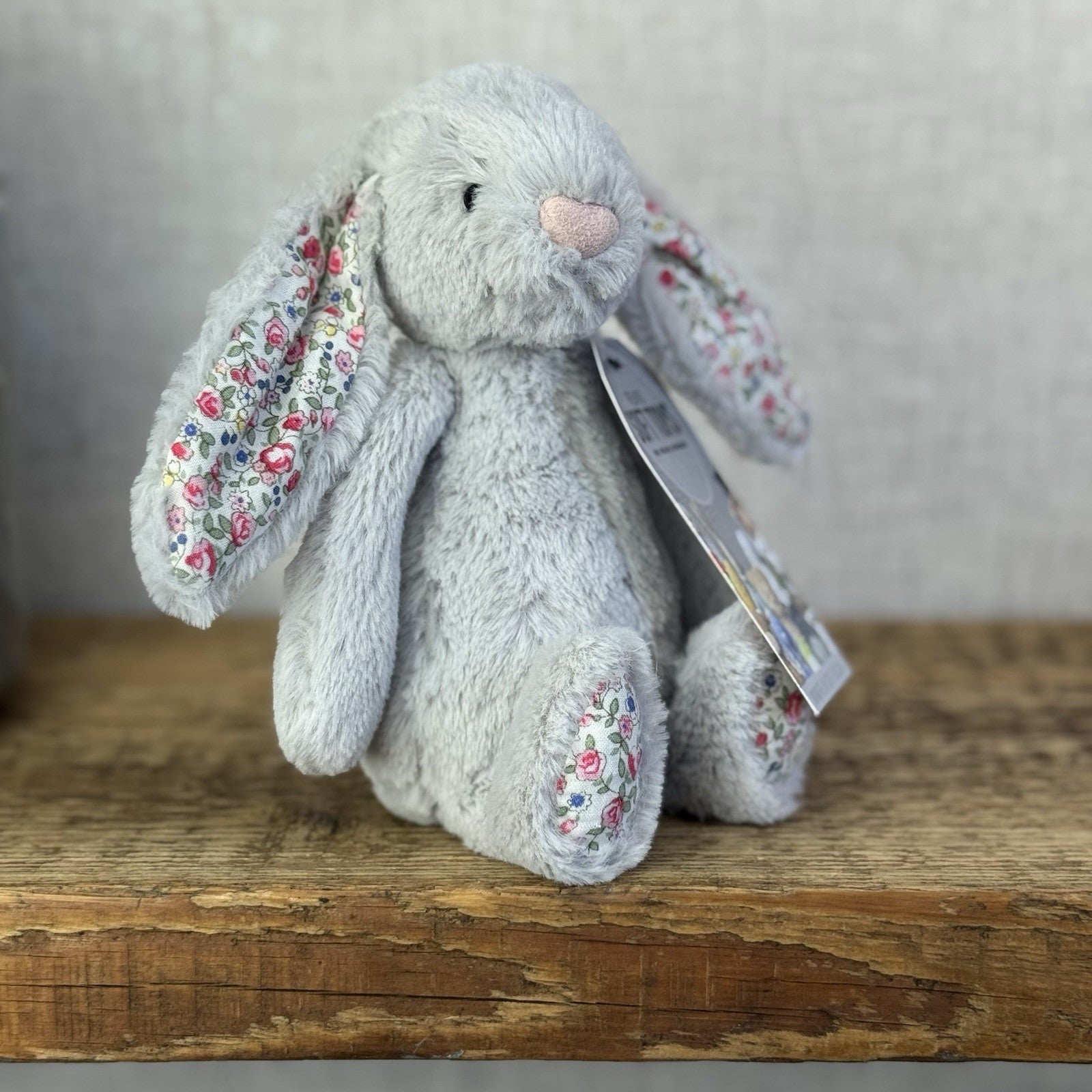 Jellycat Small Silver Blossom Bunny - Grey Bunny Blossom Ears White Tail 8”