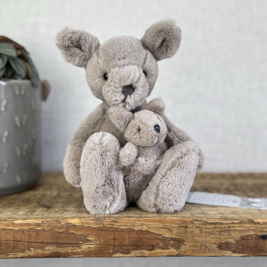 Jellycat Small Kara Kangaroo - Small Grey Kangeroo & Baby Joey 9" Rare