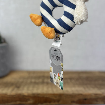 Jellycat Baby Berdita Duck Grabber - Navy/white Duck Baby Soft Toy Rattle