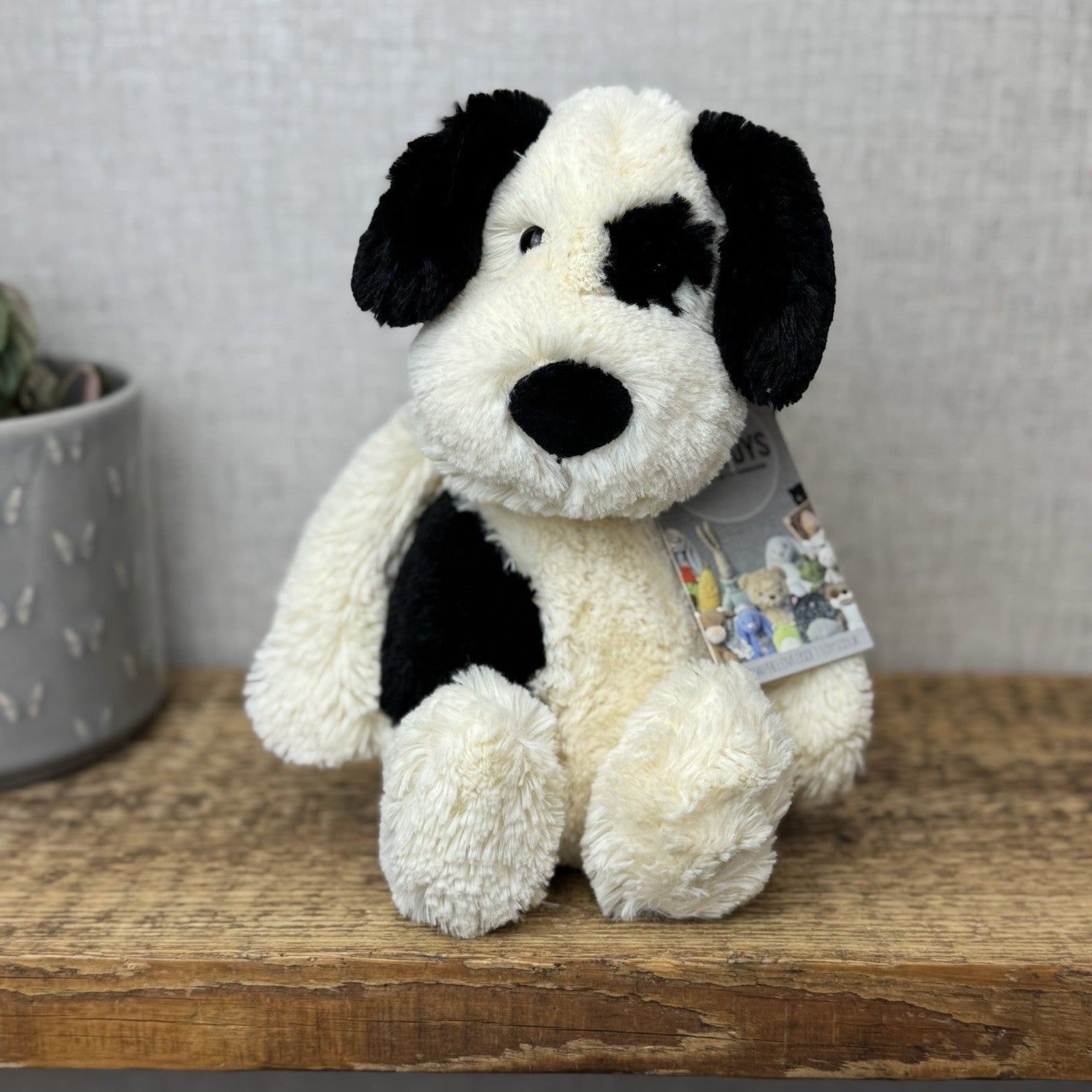 Jellycat Bashful Black & Cream Puppy Dog - Medium Beanie Dog Retired Plush 12”