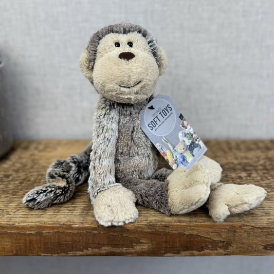 Jellycat Small Mattie Monkey - Woodland Grey/Brown Mix Monkey Beanie Plush 11"