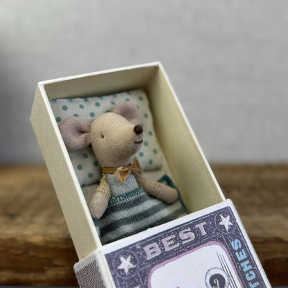 Maileg Little Brother In Matchbox - Retired 2019 - Little Brother With Bow & Bed