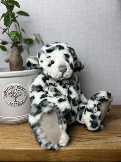 Charlie Bear Akhuti - Leopard Print Jointed Bear - Artist Bear - White & Grey 