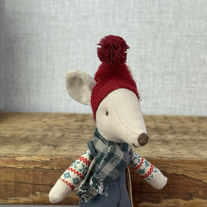 Maileg Christmas Mouse, Big Brother - New With Tags Miniature Mouse Soft Toy
