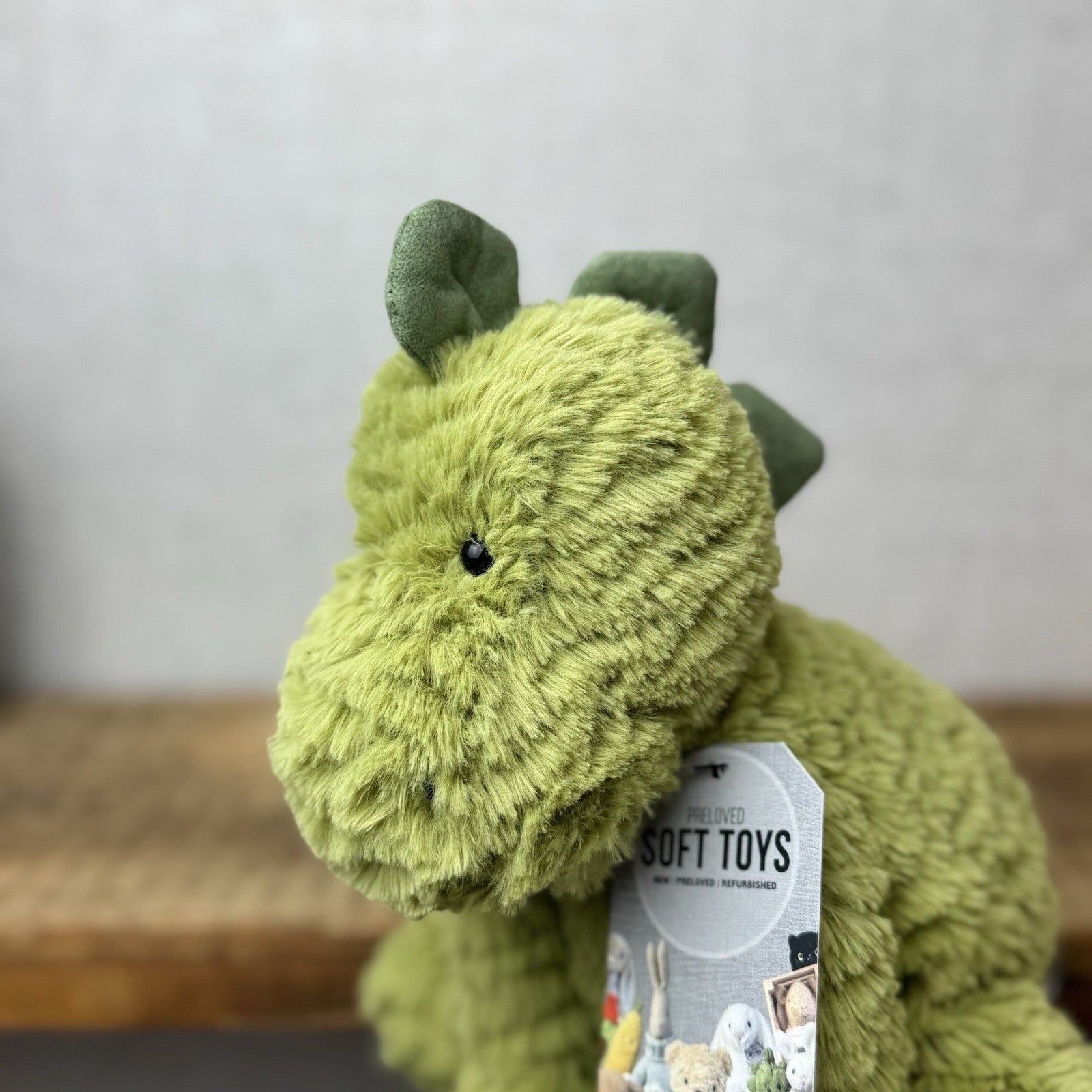 Jellycat Medium Fuddlewuddle Dinosaur - Green Sitting Textured Dinosaur Soft Toy