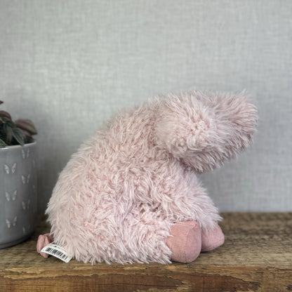 Jellycat Curvie Pig - Sitting Fluffy Curly Pink Plush Beanie Medium 9" (Tags)