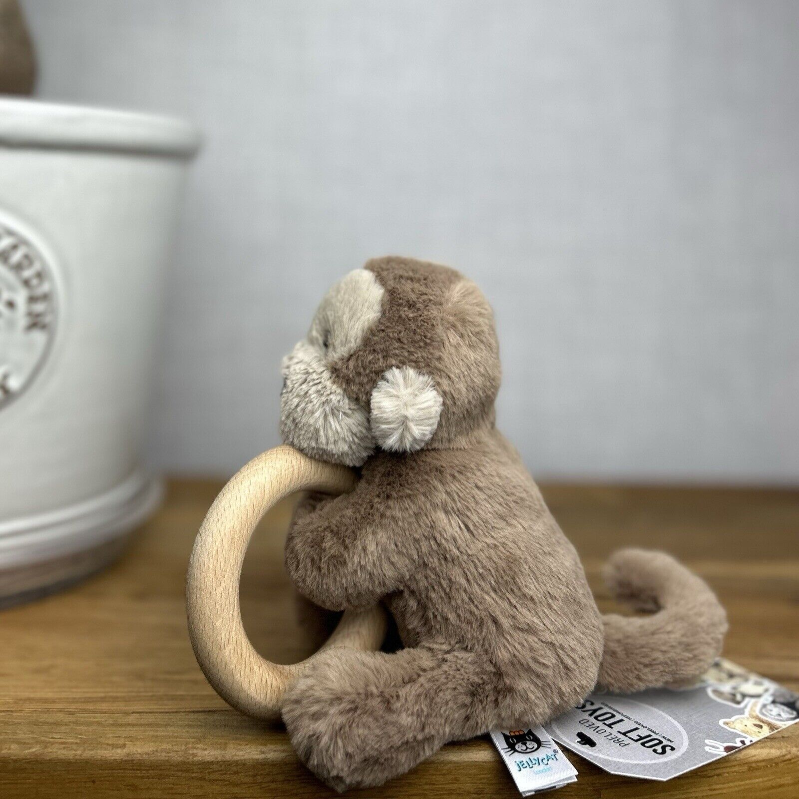 Jellycat Shooshu Monkey Teething Ring - Rattle Toy - Monkey Smudge Teether 5”