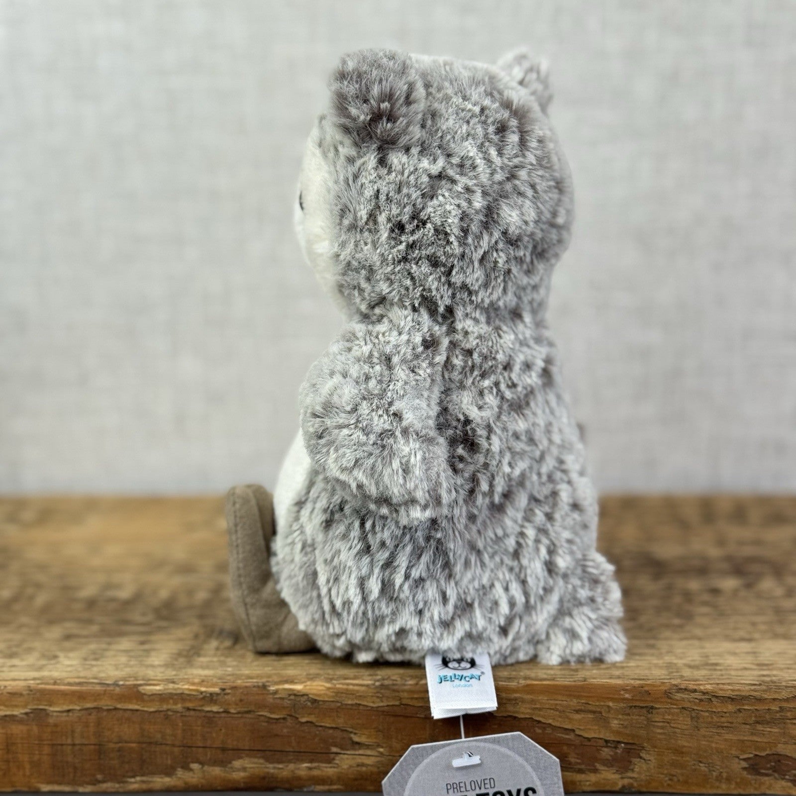 Jellycat Barney Owl Chick - Beige/grey Mix Texture Fur Beanie Rare Retired 8"