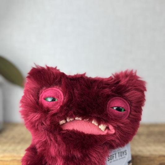 Fuggler Wide Eyed Weirdo - Red Fluffy Funny Ugly Monster Plush Toy Burgundy