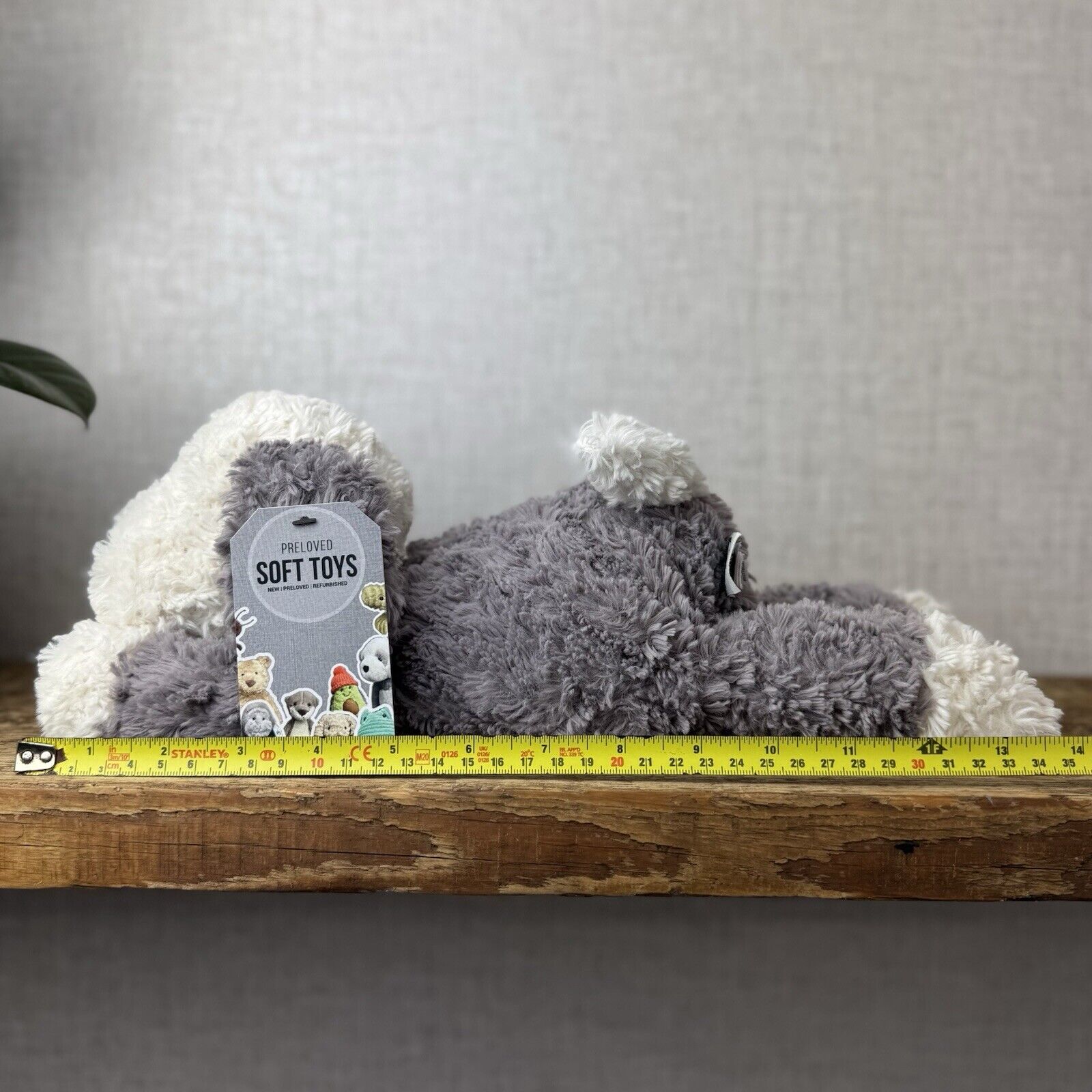 Jellycat Tumblie Sheepdog Grey & White Puppy Dog Soft Toy Plush - Laying Dog 12"